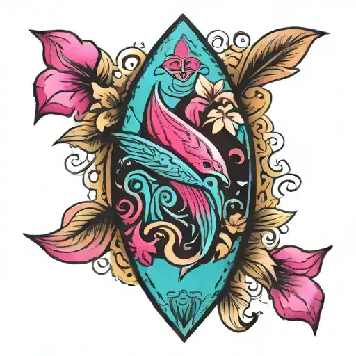 Turquoise Blue Surfboard Turning Fuchsia Pink