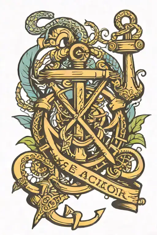 Bike And Anchor With J Initial Tattoo Design Featuring