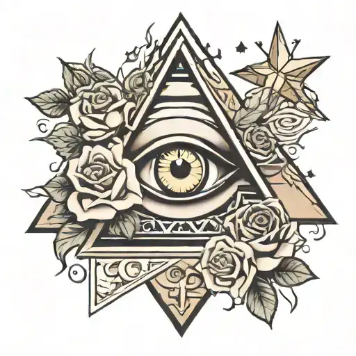 Pyramid With Roses And Eyeball With Stars