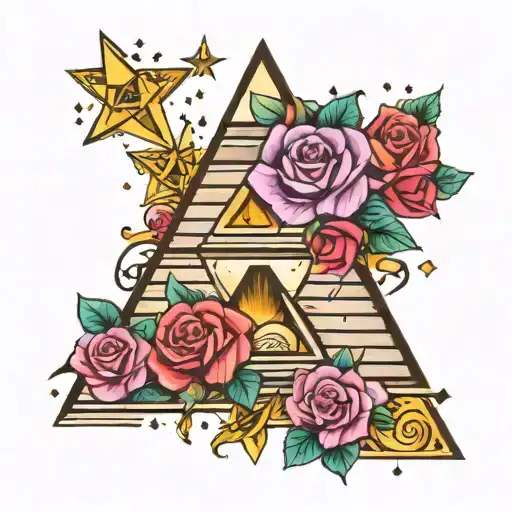 Colorful Roses And Stars With The Pyramid And Eyeball