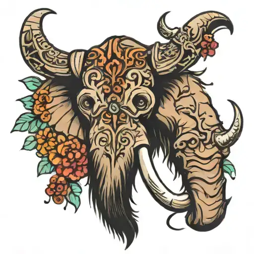 Severed Mammoth Head Surrounded
