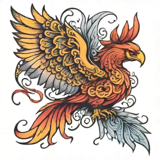 Sideways Looking Phoenix Wings Spread