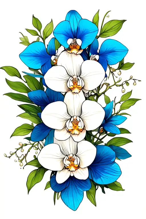 Blue Orchid And Gardenia Flowers