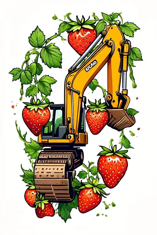 Excavator Digging Up Strawberry Vines Wrapping Around The Arm