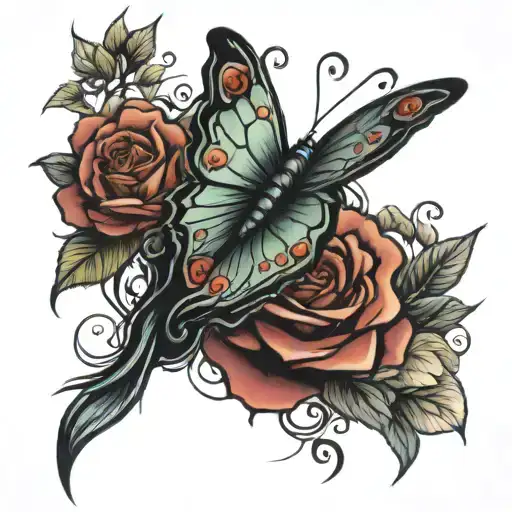 Butterfly And Roses