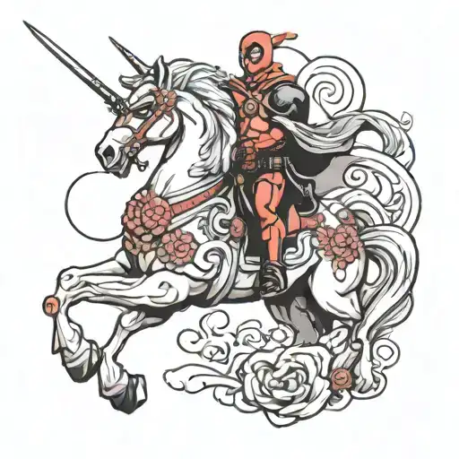 Deadpool Riding Unicorn Riding