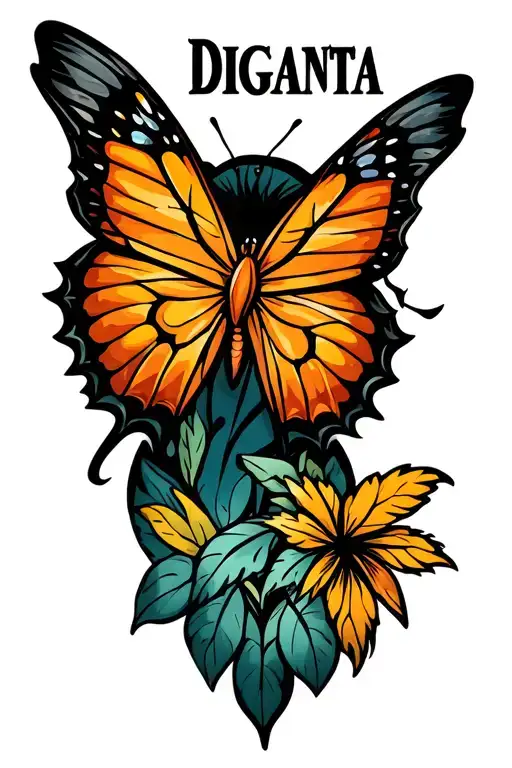 Diganta Name In Right Side Of The Neck Icluding Flying Butterfly Logo