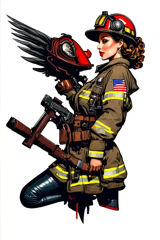 Fire Fighter Pinup Girl Side Profile