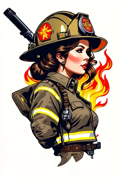 Fire Fighter Pinup Girl Side Profile