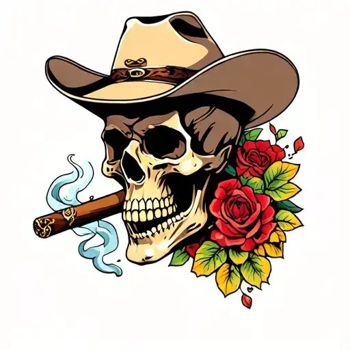 Cowboy Skull Smoking Cigar