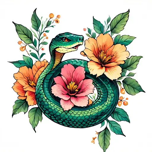 Snake And Flowers Intertwined