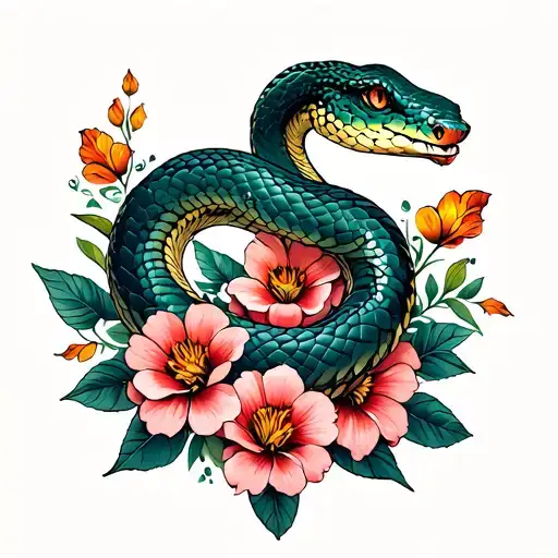 Snake And Flowers Intertwined