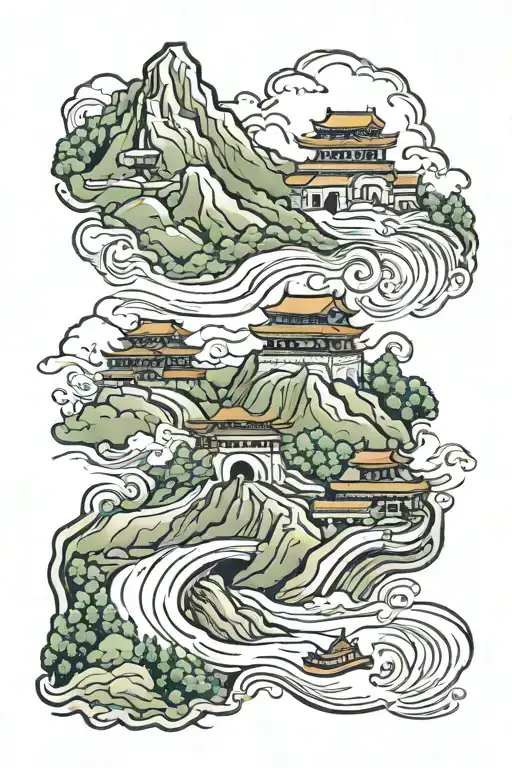 Great Wall Of China River Flowing