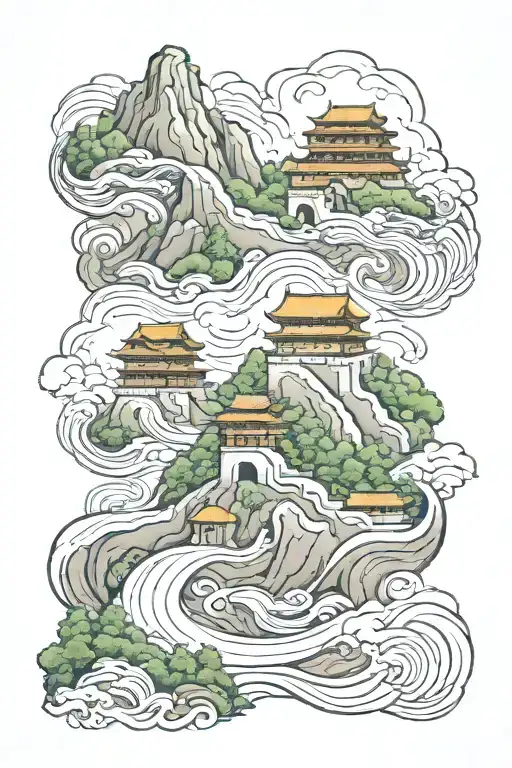 Great Wall Of China River Flowing