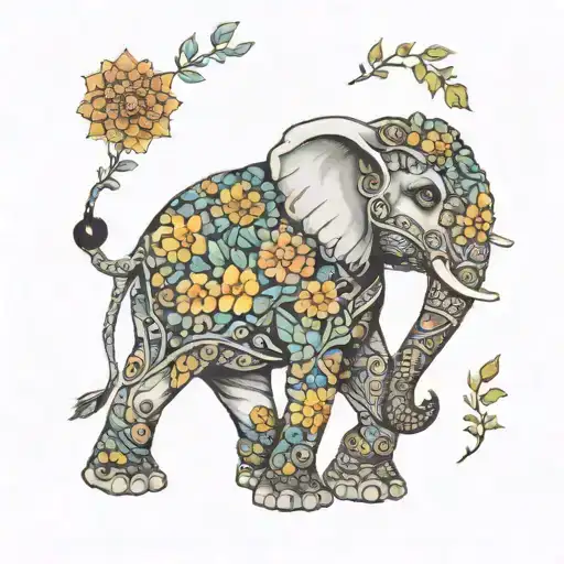 Elephant Surrounded Mandala Plants Growing