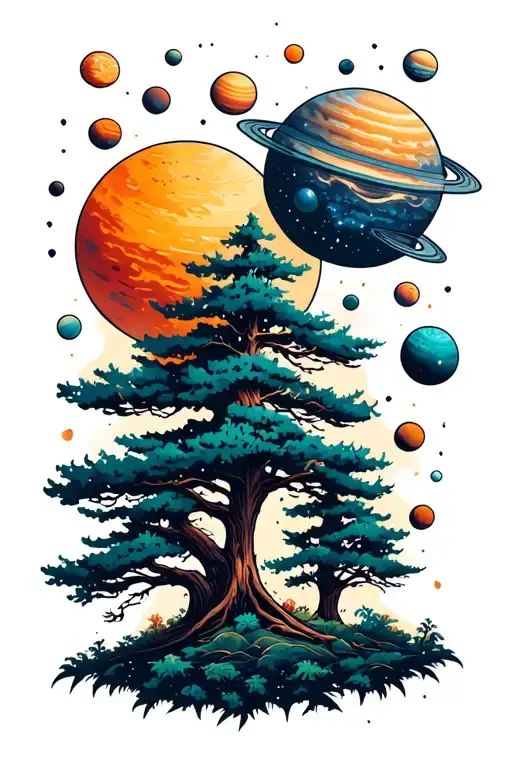 Trees And Space Surrounded By Planets