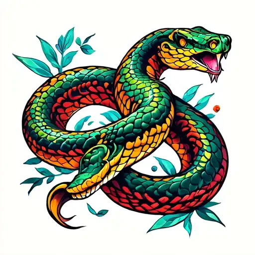 Colorful Snake Wrapping Around Wrist And Coming Up Arm