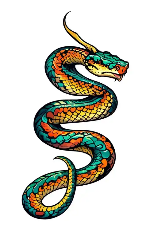 Colorful Snake Wrapping Around Wrist And Coming Up Arm