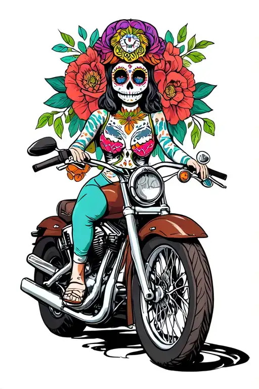 Day Of The Dead Catrina On Motorcycle Riding