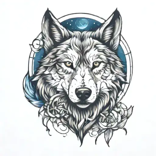 Wolf And Moon Merging Together