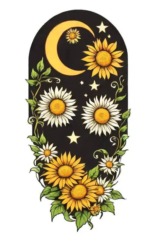 Daisy Flowers Triple Moon Symbol Incorporated