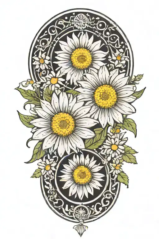 Daisy Flowers Triple Moon Symbol Incorporated