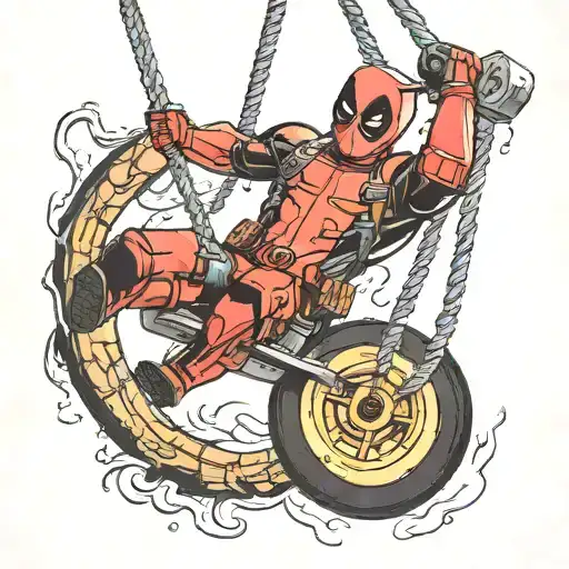 Deadpool Swinging On A Tire Swing