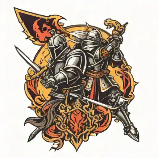 Deminc Knight Vs Holy Knight Holding A Sword