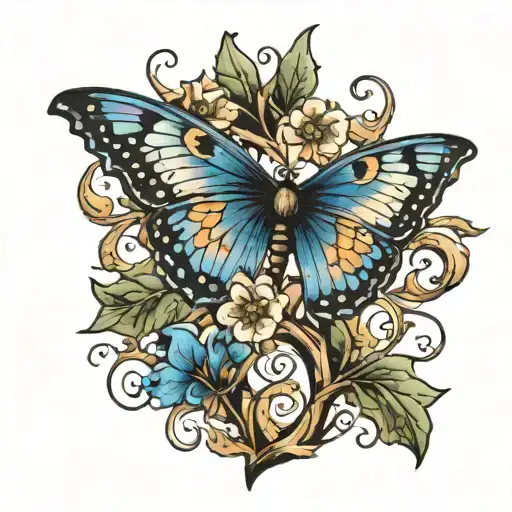 Blue And Black Butterfly Sitting On A Thorn Vine