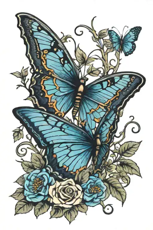 Blue And Black Butterfly Sitting On A Thorn Vine