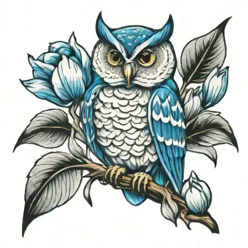 Owl With Blue Tulip