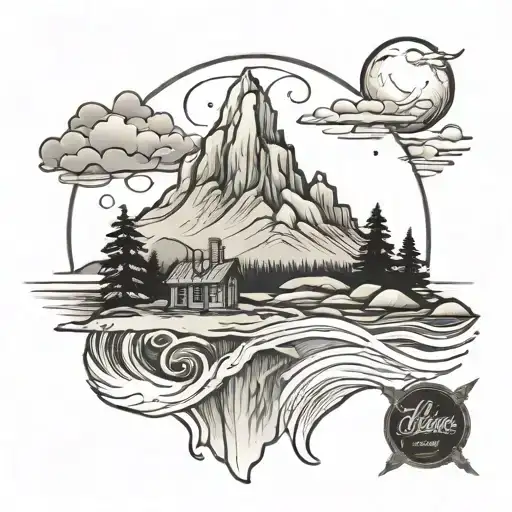 Glass House Mountains Outline With Waves