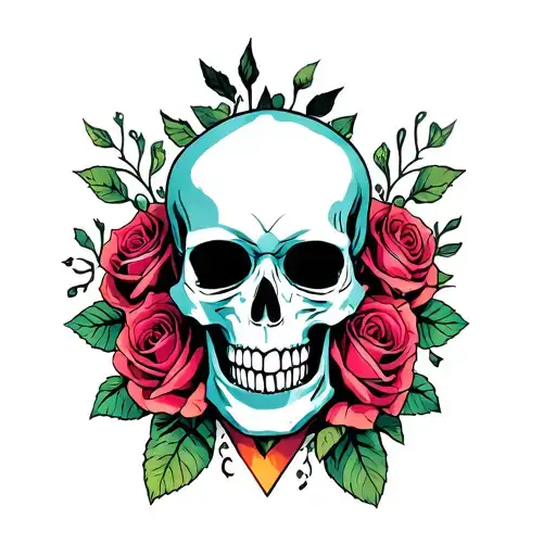 Skull And Roses With Color