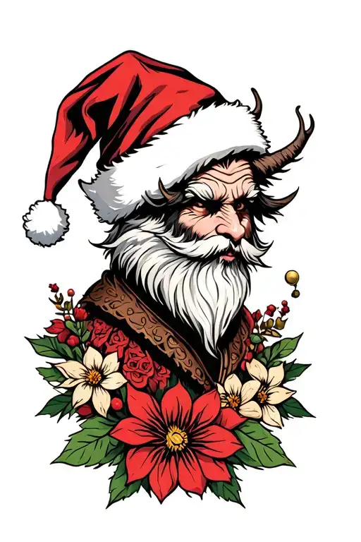 Krampus And Santa Hat And Flowers