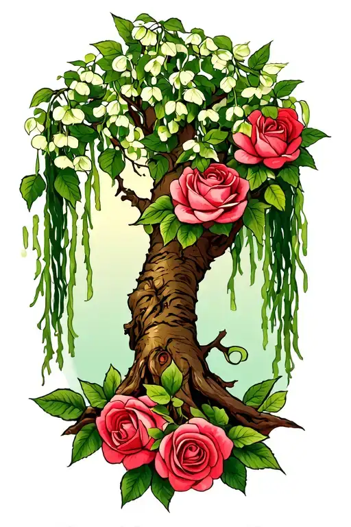 Willow Tree With Roses