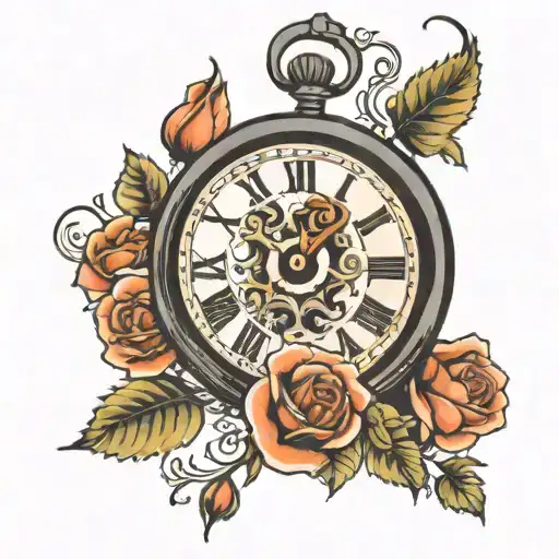 A Clock And Roses Intertwined
