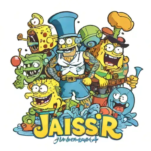 Jaisir Name With Bluey And Spongebob Characters Added