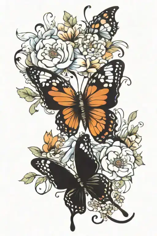 Butterflies With Flowers Intertwined With Hidden Semicolon