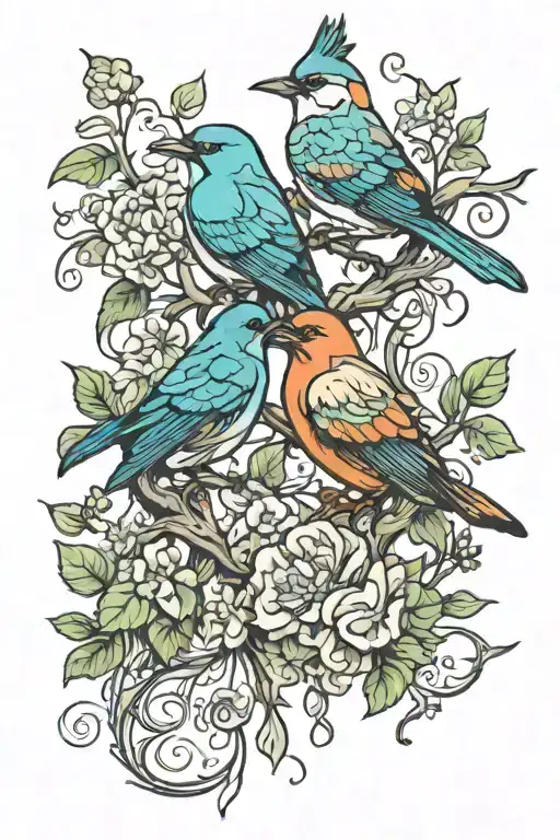 Birds And Vines Growing