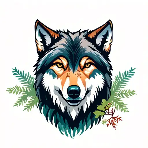 Wolf And Forest Scene