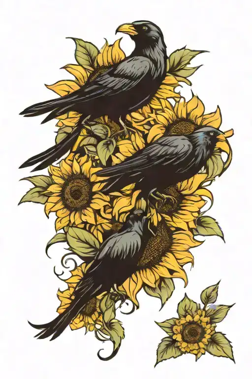 Sunflowers And Crows