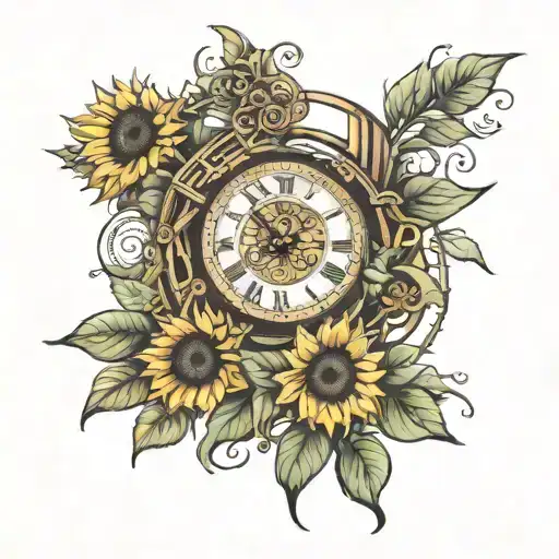 Sunflowers Wrapped Around A Clock Face
