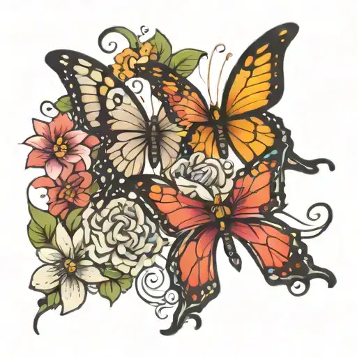 Butterflies Intertwined With Flowers And A Semi Colon