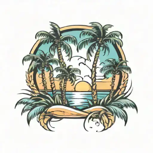 Two Palm Trees Beach Ocean