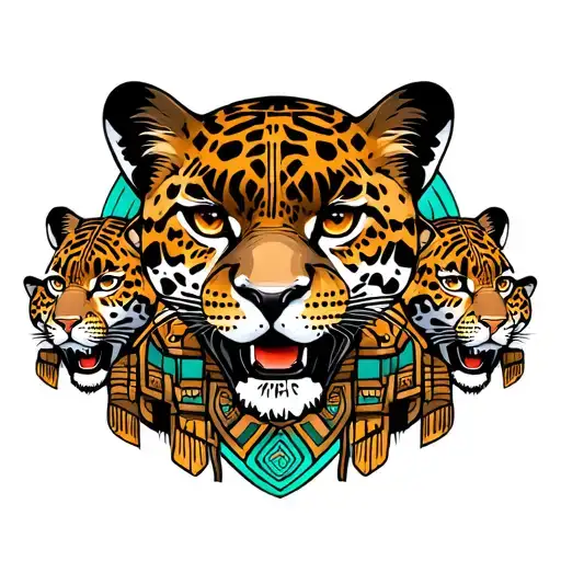 1 Big Aztec Jaguar With 3 Baby Aztec Jaguars