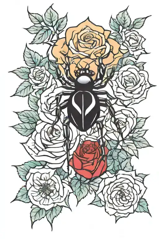 Roses And Black Widow Spider