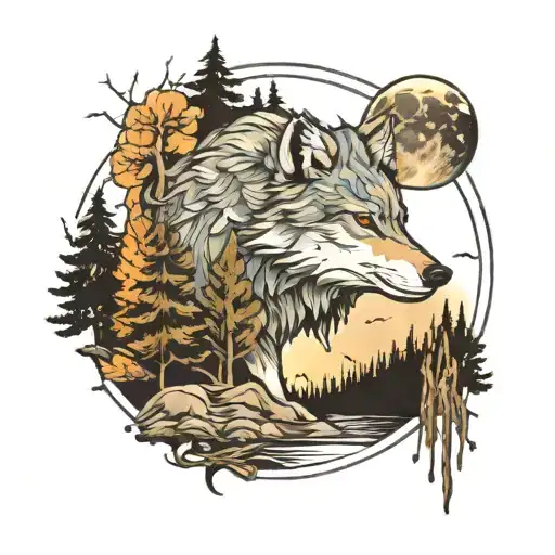 Wolf And Forest Landscape