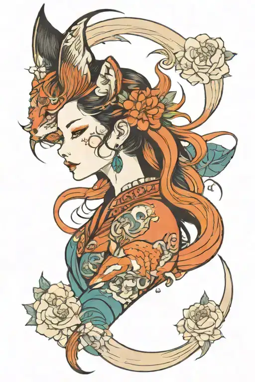 Kitsune Beautiful Woman Colour