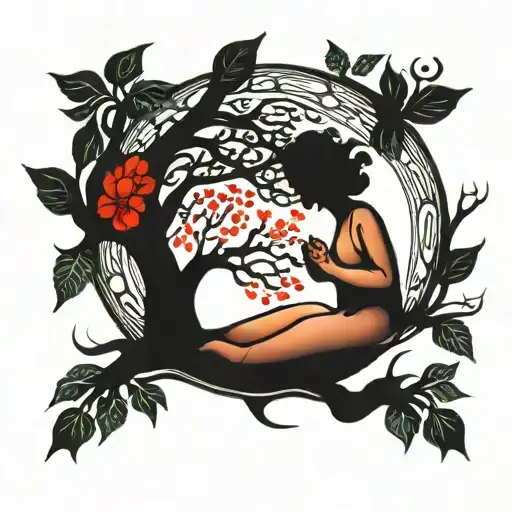 Tree Of Life With Silhouette Of Breastfeeding Woman
