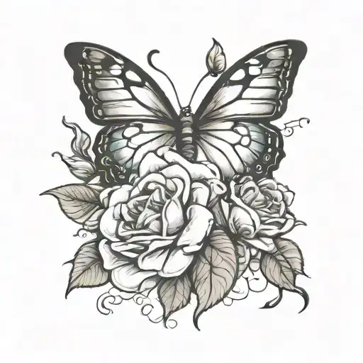 Roses And Butterfly Resting